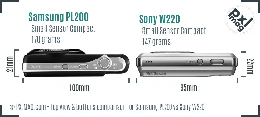 Samsung PL200 vs Sony W220 top view buttons comparison