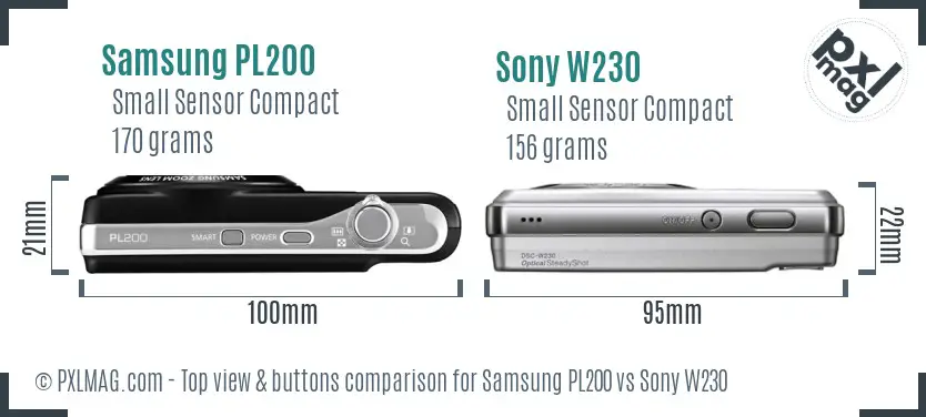 Samsung PL200 vs Sony W230 top view buttons comparison