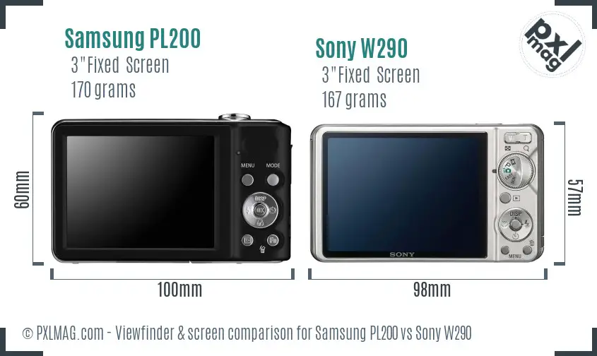 Samsung PL200 vs Sony W290 Screen and Viewfinder comparison