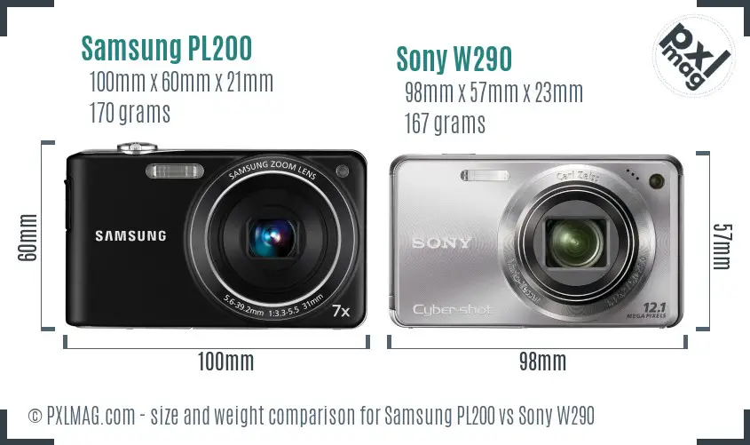 Samsung PL200 vs Sony W290 size comparison