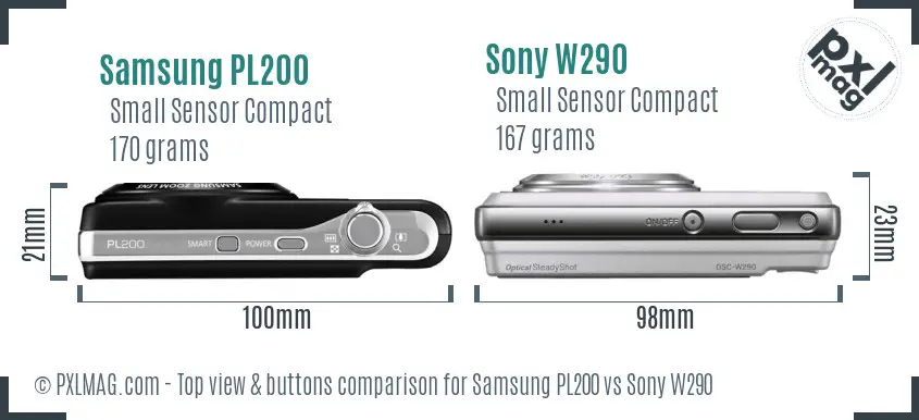 Samsung PL200 vs Sony W290 top view buttons comparison