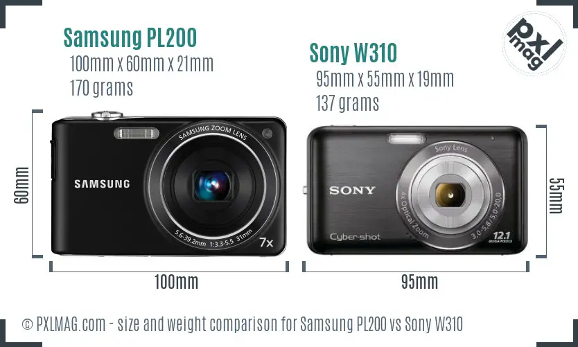 Samsung PL200 vs Sony W310 size comparison