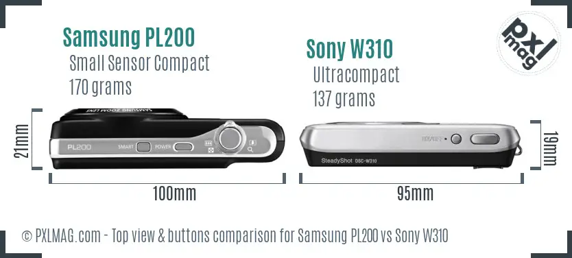 Samsung PL200 vs Sony W310 top view buttons comparison