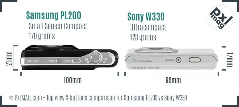 Samsung PL200 vs Sony W330 top view buttons comparison Samsung PL200 vs Sony W330 top view buttons comparison