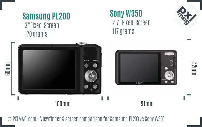 Samsung PL200 vs Sony W350 Screen and Viewfinder comparison