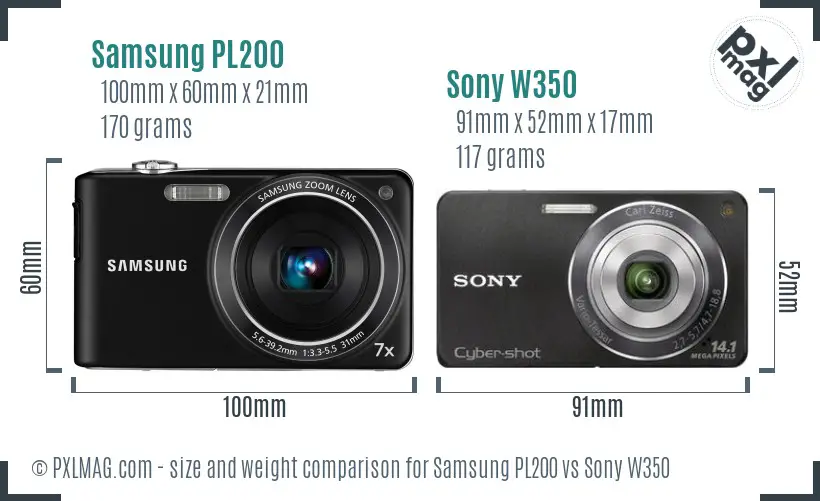 Samsung PL200 vs Sony W350 size comparison