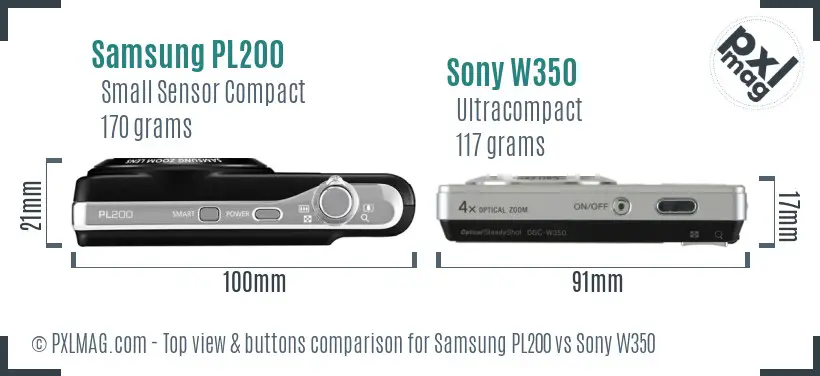 Samsung PL200 vs Sony W350 top view buttons comparison