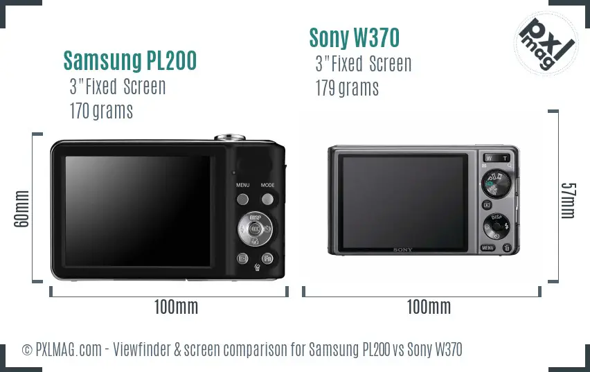 Samsung PL200 vs Sony W370 Screen and Viewfinder comparison
