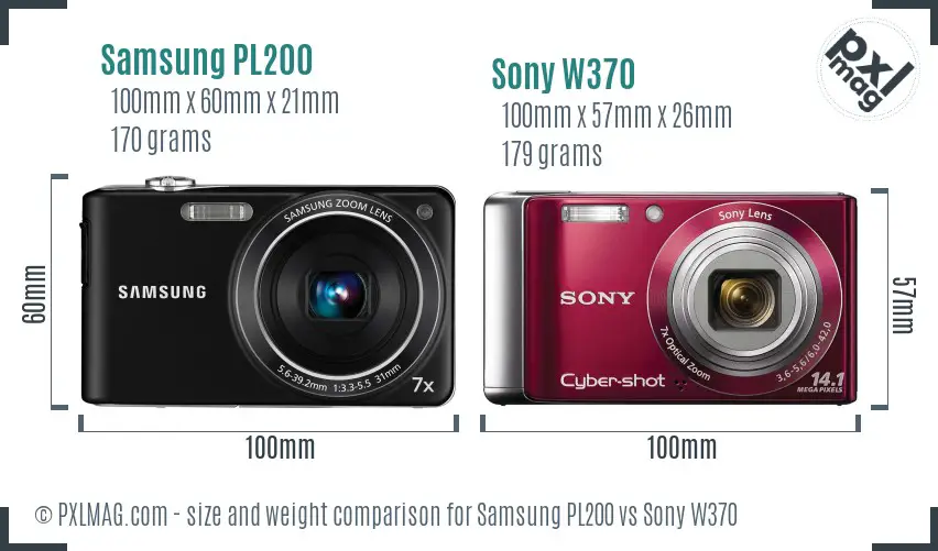 Samsung PL200 vs Sony W370 size comparison