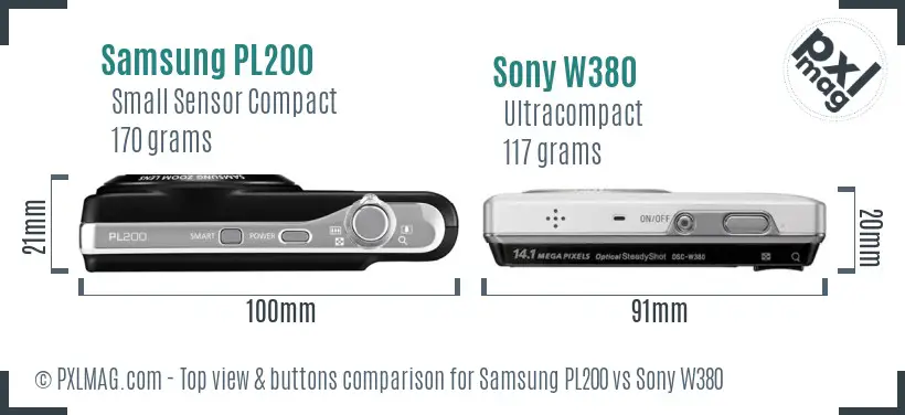 Samsung PL200 vs Sony W380 top view buttons comparison