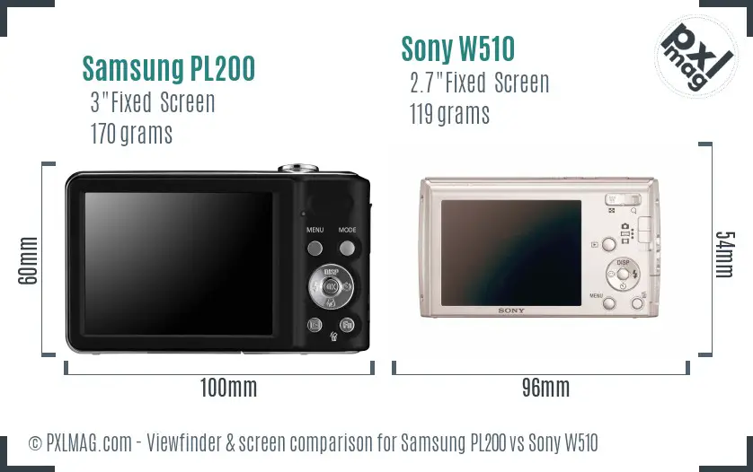 Samsung PL200 vs Sony W510 Screen and Viewfinder comparison
