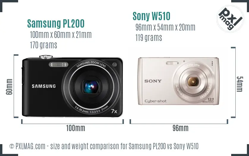 Samsung PL200 vs Sony W510 size comparison