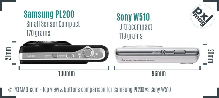 Samsung PL200 vs Sony W510 top view buttons comparison