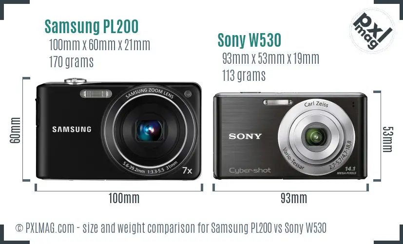 Samsung PL200 vs Sony W530 size comparison