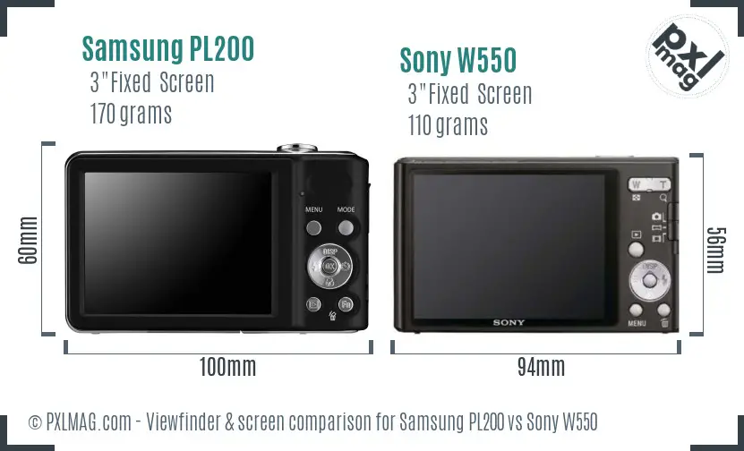 Samsung PL200 vs Sony W550 Screen and Viewfinder comparison