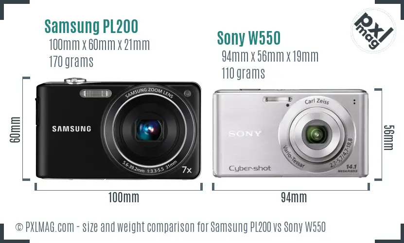 Samsung PL200 vs Sony W550 size comparison