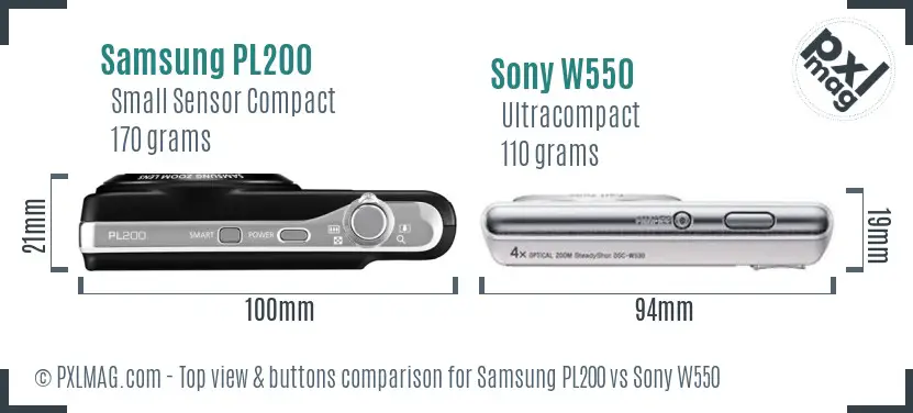 Samsung PL200 vs Sony W550 top view buttons comparison