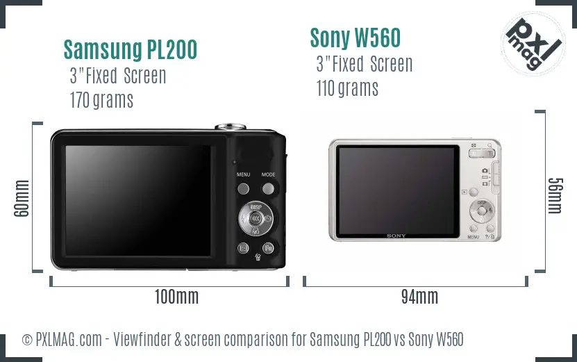 Samsung PL200 vs Sony W560 Screen and Viewfinder comparison