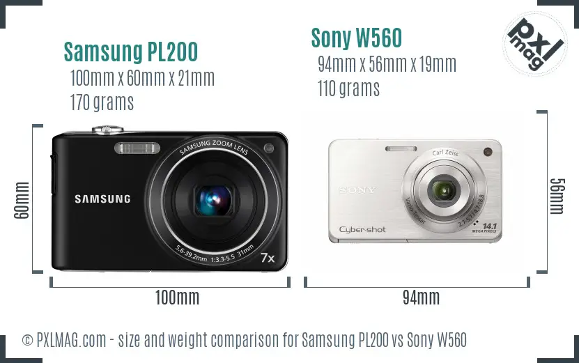 Samsung PL200 vs Sony W560 size comparison