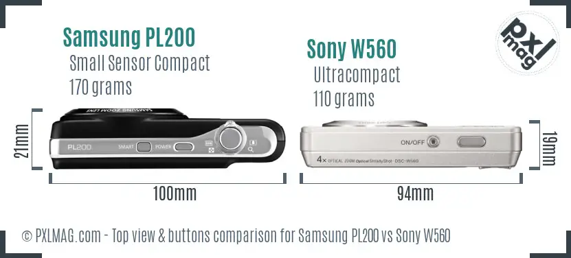 Samsung PL200 vs Sony W560 top view buttons comparison