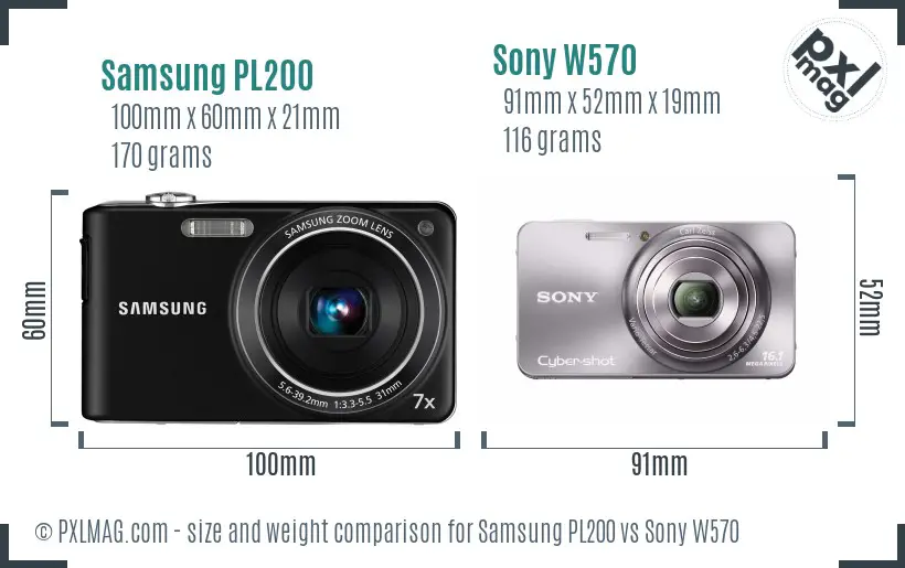 Samsung PL200 vs Sony W570 size comparison