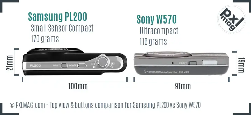 Samsung PL200 vs Sony W570 top view buttons comparison