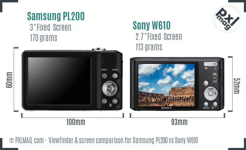 Samsung PL200 vs Sony W610 Screen and Viewfinder comparison Samsung PL200 vs Sony W610 Screen and Viewfinder comparison