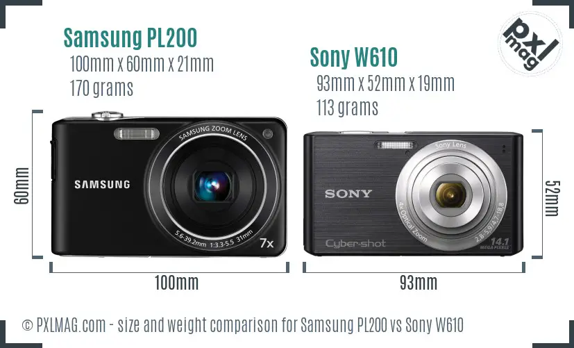 Samsung PL200 vs Sony W610 size comparison Samsung PL200 vs Sony W610 size comparison