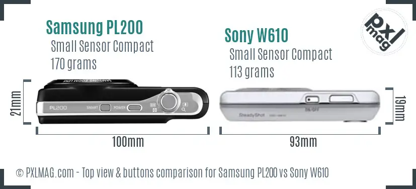 Samsung PL200 vs Sony W610 top view buttons comparison Samsung PL200 vs Sony W610 top view buttons comparison