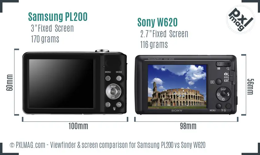 Samsung PL200 vs Sony W620 Screen and Viewfinder comparison