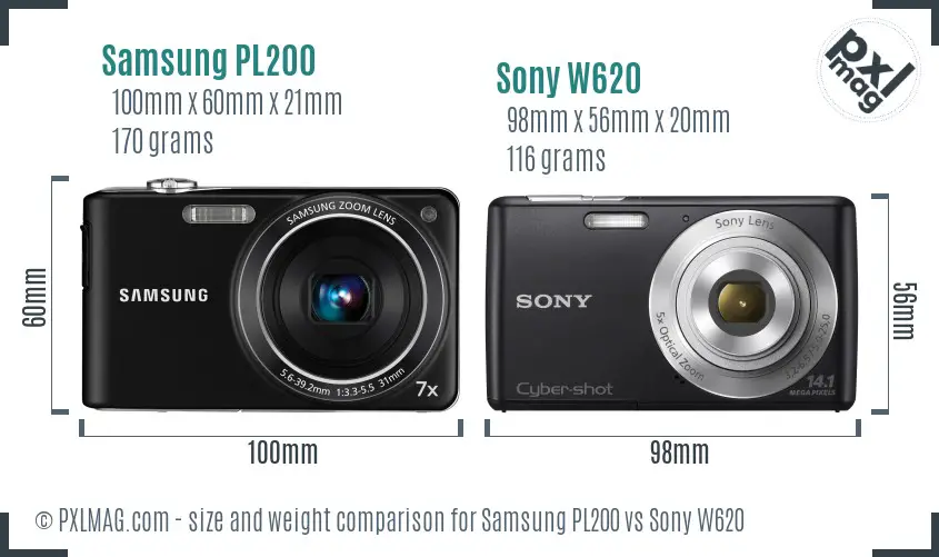 Samsung PL200 vs Sony W620 size comparison
