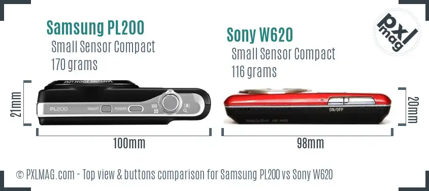 Samsung PL200 vs Sony W620 top view buttons comparison