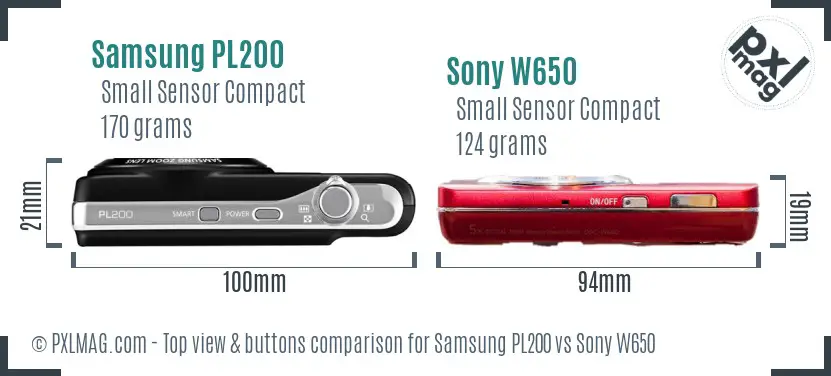 Samsung PL200 vs Sony W650 top view buttons comparison Samsung PL200 vs Sony W650 top view buttons comparison
