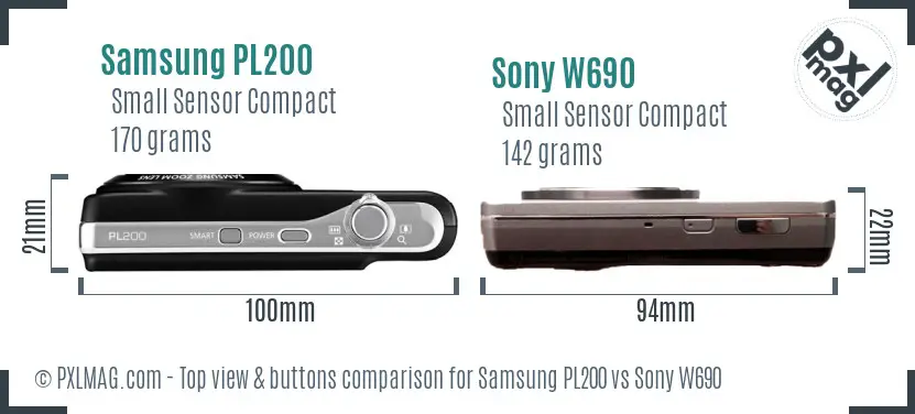 Samsung PL200 vs Sony W690 top view buttons comparison Samsung PL200 vs Sony W690 top view buttons comparison