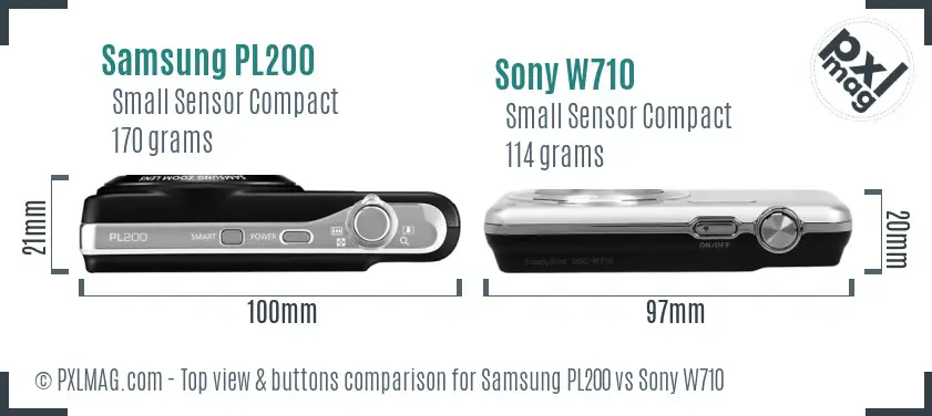 Samsung PL200 vs Sony W710 top view buttons comparison Samsung PL200 vs Sony W710 top view buttons comparison