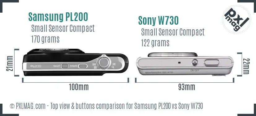 Samsung PL200 vs Sony W730 top view buttons comparison Samsung PL200 vs Sony W730 top view buttons comparison