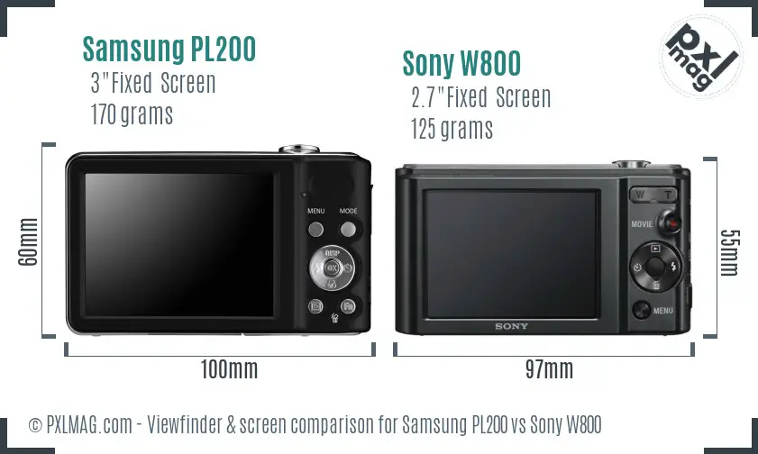 Samsung PL200 vs Sony W800 Screen and Viewfinder comparison
