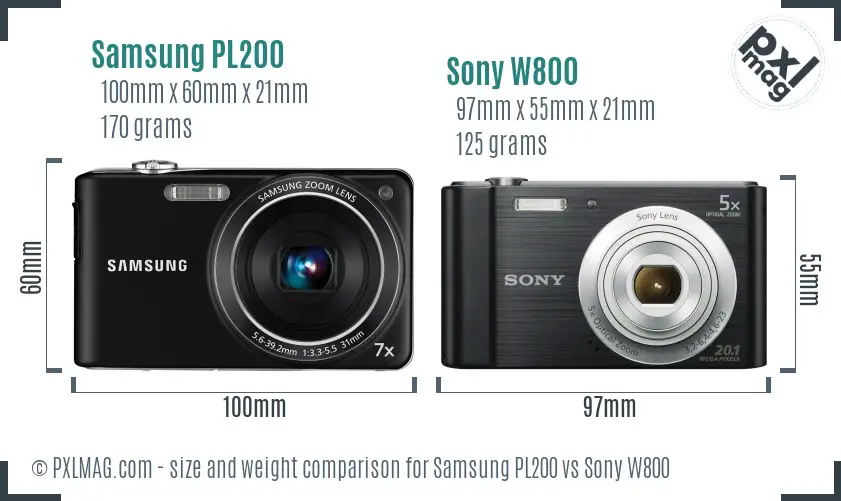 Samsung PL200 vs Sony W800 size comparison