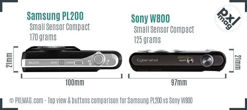 Samsung PL200 vs Sony W800 top view buttons comparison