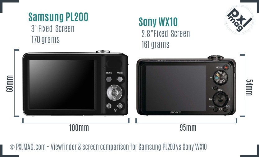 Samsung PL200 vs Sony WX10 Screen and Viewfinder comparison