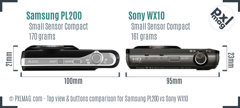 Samsung PL200 vs Sony WX10 top view buttons comparison