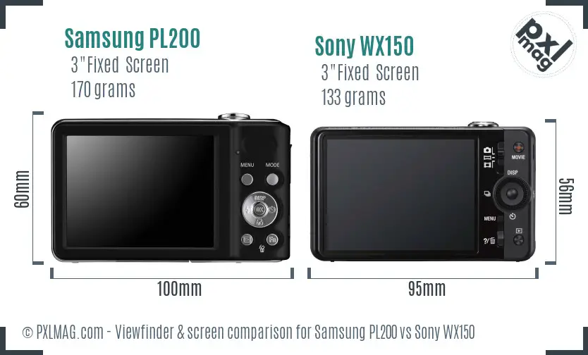 Samsung PL200 vs Sony WX150 Screen and Viewfinder comparison