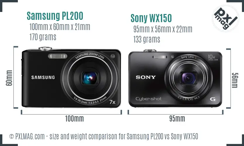 Samsung PL200 vs Sony WX150 size comparison