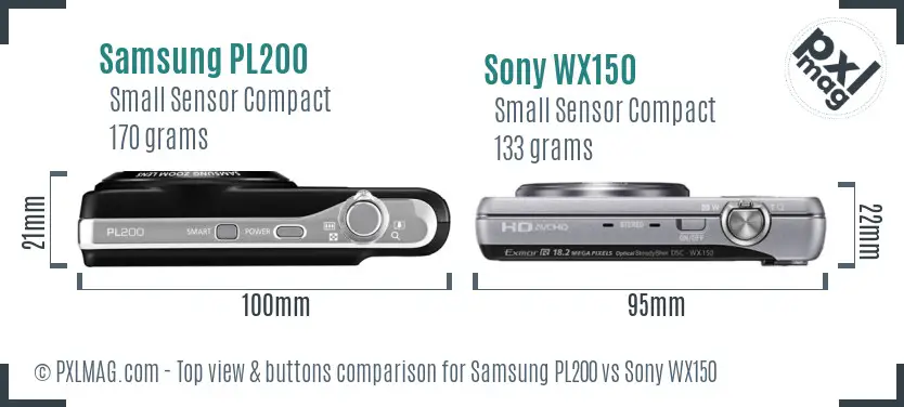 Samsung PL200 vs Sony WX150 top view buttons comparison