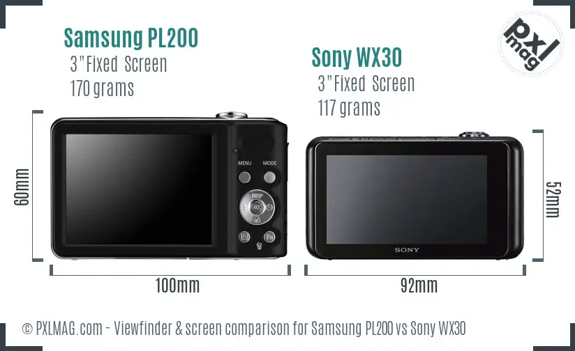 Samsung PL200 vs Sony WX30 Screen and Viewfinder comparison