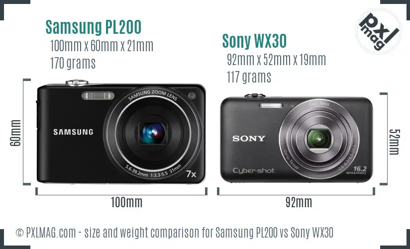 Samsung PL200 vs Sony WX30 size comparison