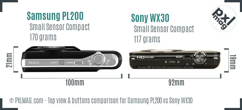 Samsung PL200 vs Sony WX30 top view buttons comparison