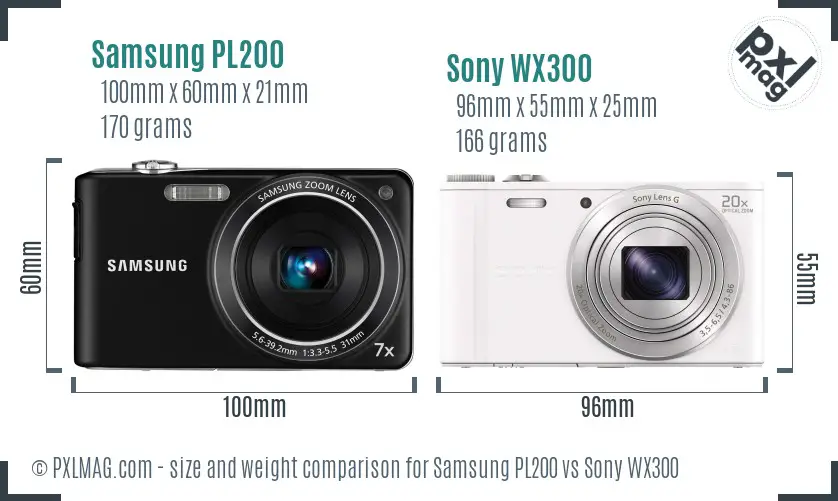 Samsung PL200 vs Sony WX300 size comparison