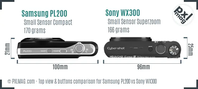 Samsung PL200 vs Sony WX300 top view buttons comparison
