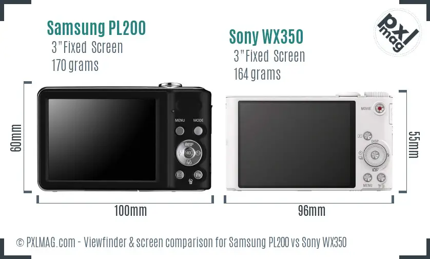 Samsung PL200 vs Sony WX350 Screen and Viewfinder comparison